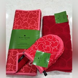 NWT Kate Spade Red and Pink Heart Kitchen Collection set of 3